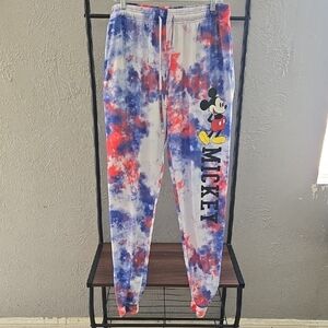Womens Mickey Mouse Red & Blue Tie-Dye Jogger Pants